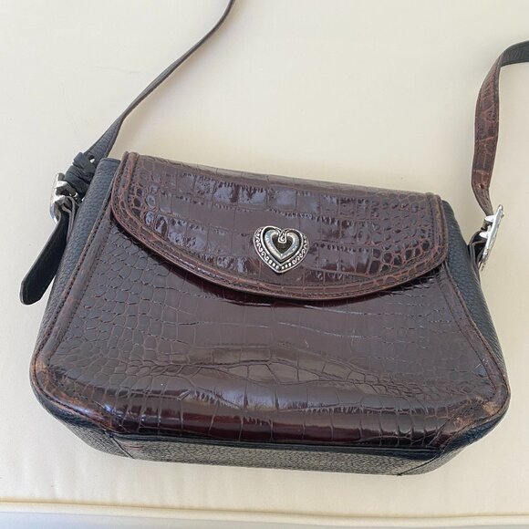 Brighton Croc Heart Brown Black Cross Body - Picture 1 of 9